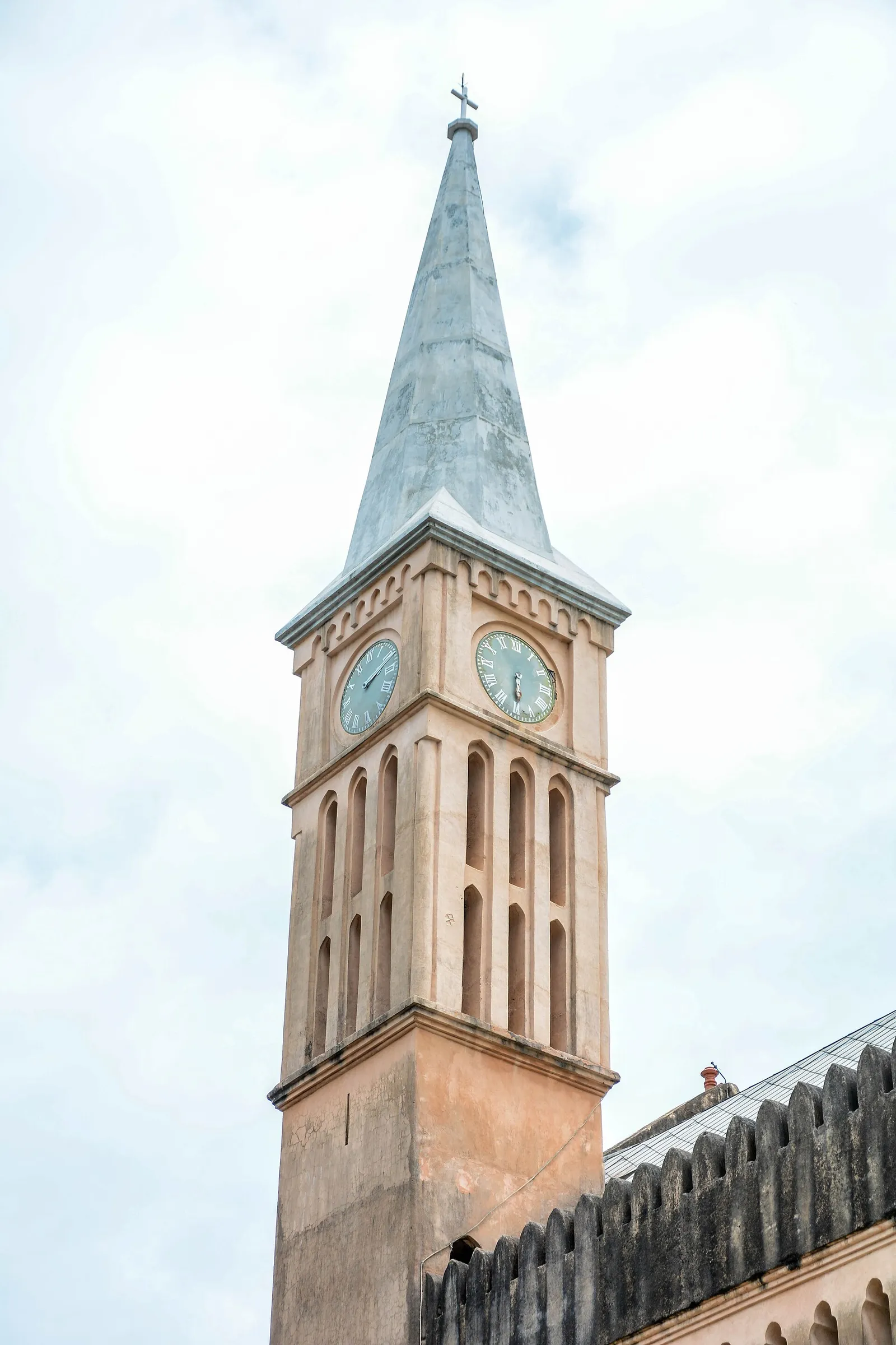 Clock tower and spire of the Anglican cathedral in Stone Town
